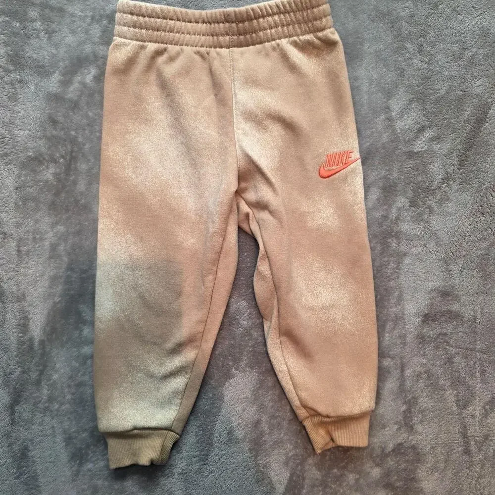Nike Jogger Pants Kids 4 Beige Fleece Elastic Waist Logo Cuffed Sweatpants
